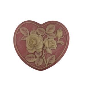 VTG 80s Hanging Soapstone Heart Roses Wall Art Plaque Grandma Cottage Core Art